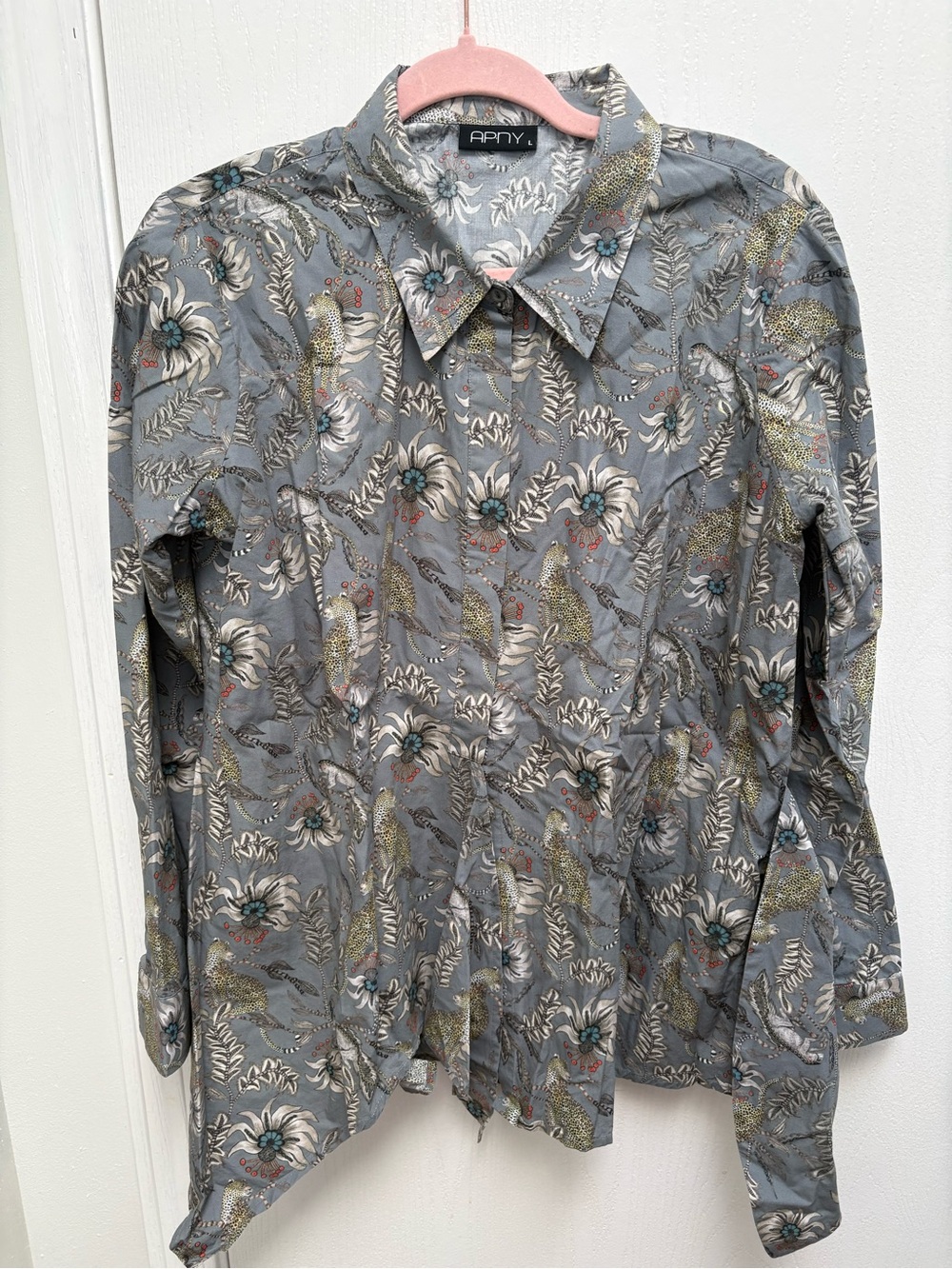 APNY Floral-Print Gray Button-Down Shirt